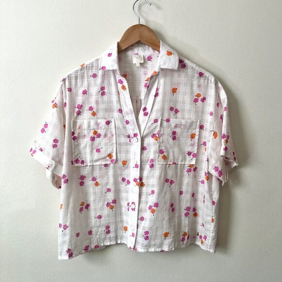Short Sleeve Plaid Floral Shirt, size small. - Picture 1 of 11